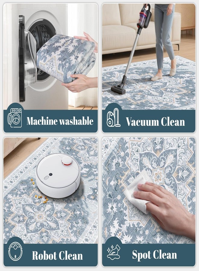TTelephant 2x6 Runner Rug, Soft Non-Slip Vintage Medallion Rug, Low-Pile Printed Indoor Runners for Entryway, Hallways, Kitchen, Laundry Room, Bedside -Blue/Gray - Image 4